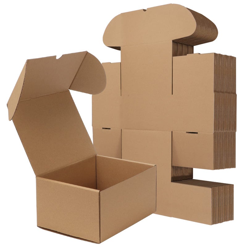 RLAVBL 8x6x4 Shipping Boxes Set of 25, Brown Corrugated Cardboard Mailer Box for Packing, Mailing, Business - Image 1
